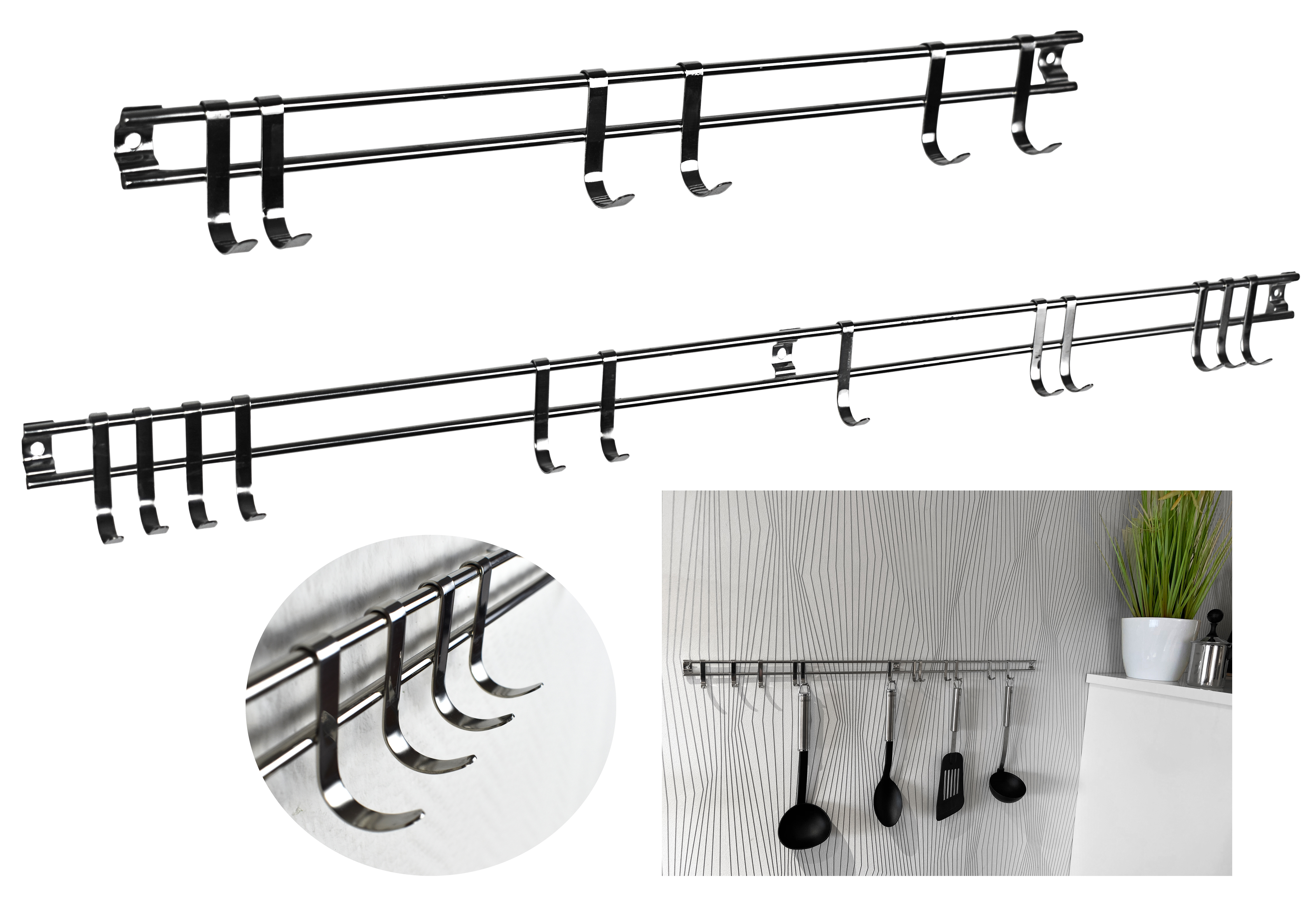 Küchenleiste Hakenleiste Küchenhelfer Kleiderhaken 6/12 Haken 40/75cm Edelstahl