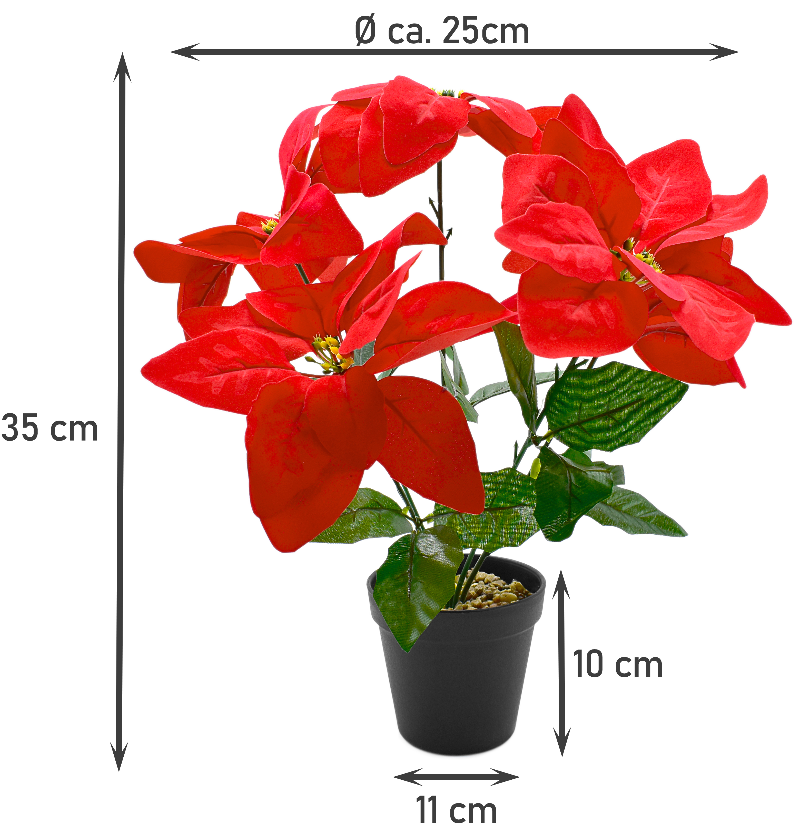 Weihnachtsstern knstlich im Topf Kunstblumen Christstern Deko Pflanze 35cm  rot | eBay.de