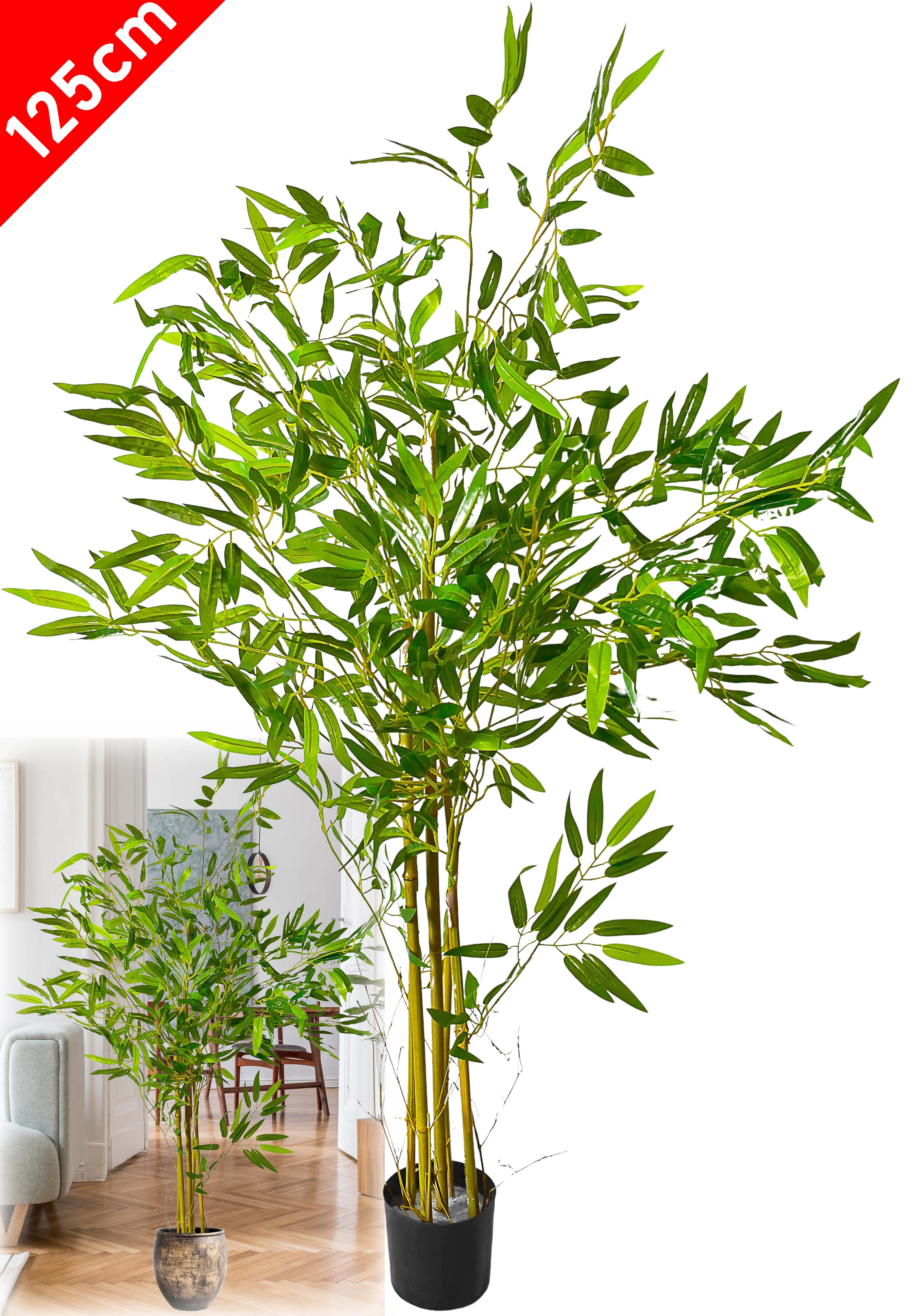 Knstlicher Bambus 125cm mit Topf Kunstbaum Kunstpflanze Deko Pflanze  knstlich | eBay.de